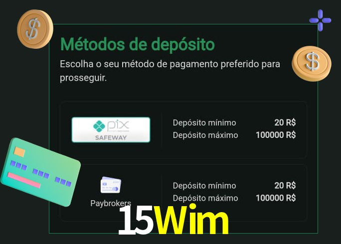O cassino 15Wim oferece uma grande variedade de métodos de pagamento